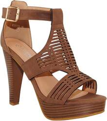 Western Bootie Stacked Heel Open Toe Cutout Shoes - Brown Nb - View 1