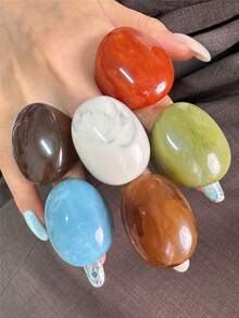 6pcs/Set Vintage Exaggerated Oval Wide Face Oversized Resin Ring Set, Colorful Dual-Tone Tie Dye Thick Chunky Women's Rings, Fashion Charm Jewelry - Multicolor - View 4