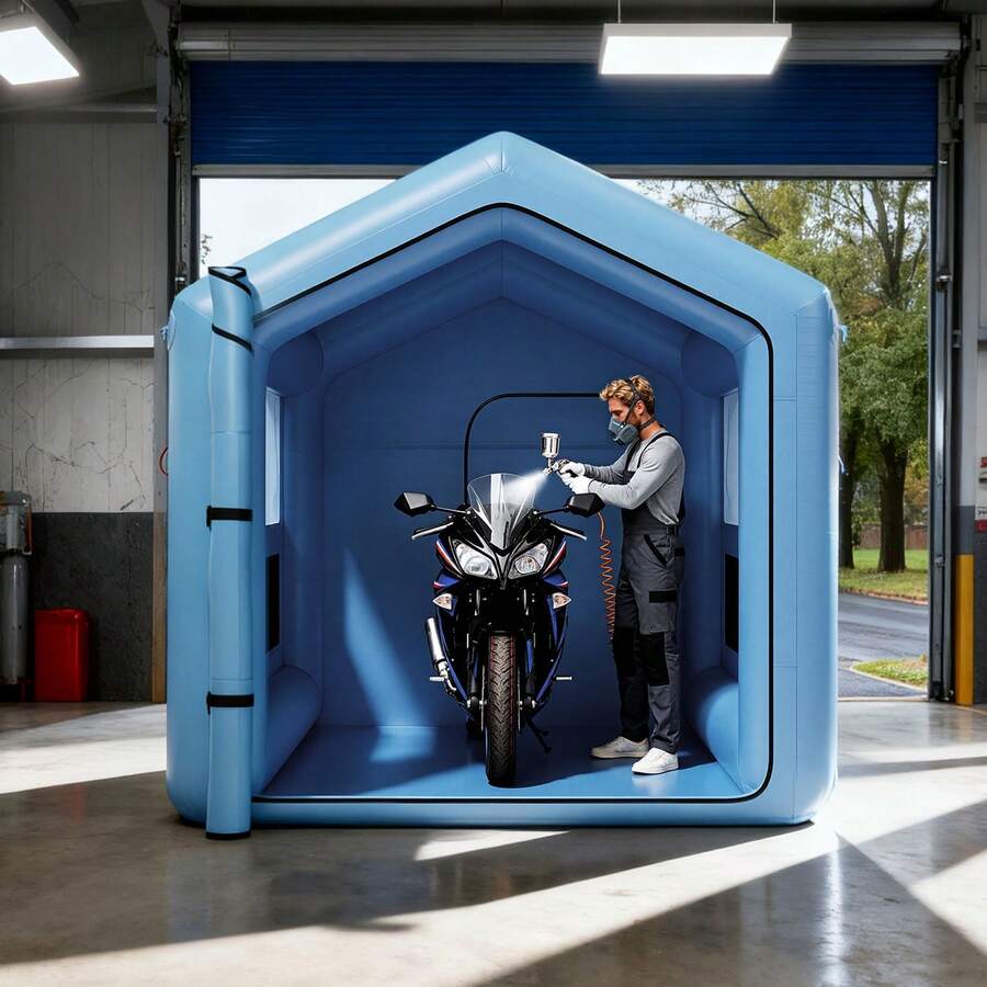 Inflatable Paint Booth, 3 X 2.5 X 2.5 M, Inflatable Spray Booth With 550W Powerful Blower And Air Filter System, Triangular Roof, For Painting Bicycle, Motorcycle, Automotive Sheet Metal - Triangle Top - View 1