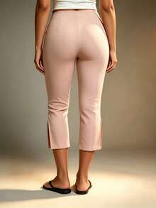 Women's High Waist Split Hem Capri Slim Flare Cropped Pants Y2K Casual Daily Summer Streetwear Bottoms - Pink - View 5