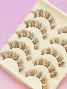 5 Pairs Brown Fluffy Thin False Eyelashes, Natural Voluminous Brown Lashes, Soft Lightweight Comfortable Stem Lashes, Reusable Natural Look Brown Eyelashes, Suitable For Daily And Party Makeup - 棕色 - 查看 2
