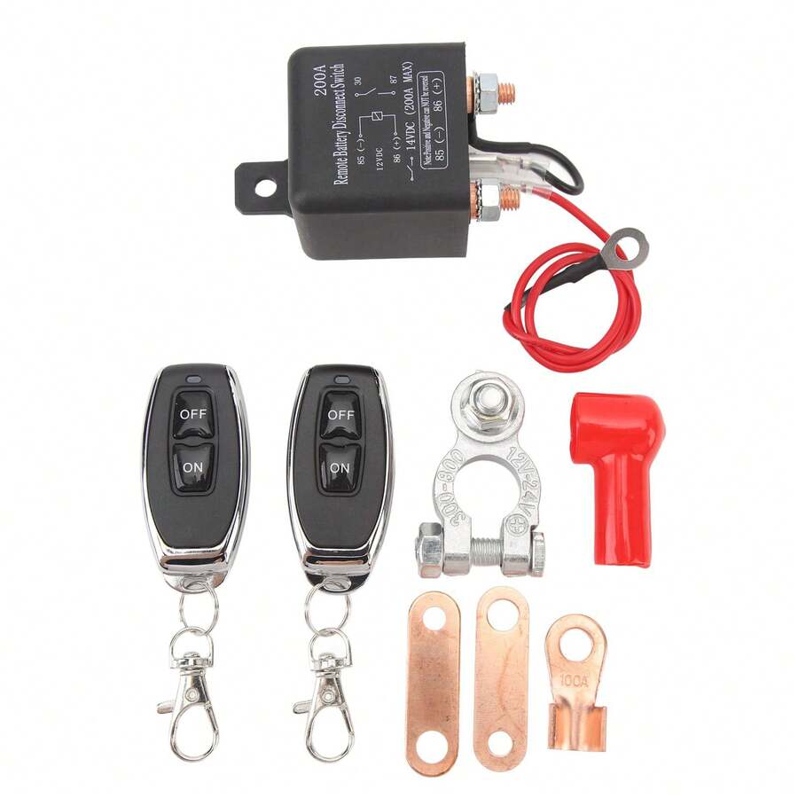 Remote Controlled Battery Disconnect Switch, 12V 200A Automotive Power Cut-Off Relay, Automatic Shut-Off Switch For Parasitic Discharge Protection, Wireless Master Shut-Off Switch For Truck, RV, And ATV - Black - View 1