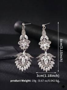 1 par de pendientes de novia largos con colgante exagerado de lujo totalmente de strass, joyería de oreja versátil de strass para fiesta de noche y vestido de boda - Multicolor - Ver 10