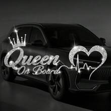 1個 CROWN QUEEN 汽車貼紙 仿鑽閃亮時尚 防水乙烯基貼花 適用於汽車、筆電、水杯、窗戶 - B銀色 - 查看 6