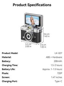 Palm-Sized Mini Camera With 180° Flip Screen And Beauty Filters-Perfect For Capturing Campus And Outdoor Moments; Doubles As A Portable Hanging Accessory - 查看 12