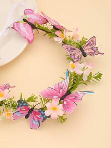 1pc Pink Butterfly Floral Wreath Headband, Bohemian Fairy Flower Crown Hair Accessory For Bride, Bridesmaid, Beach Vacation (Random Butterfly Floral Pattern) - Multicolor - View 5
