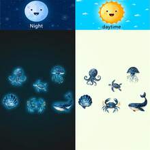 1片可愛海洋動物牆貼，螢光水下生物元素可移除牆面裝飾，適合兒童房 - 多色 - 查看 1