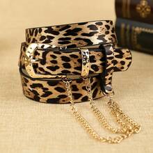 APLCSEY Cinturón de cadena de mujer con estampado de leopardo de PU, de moda, esencial para fiestas y citas, adecuado para uso diario. - estampado de leopardo - Ver 1