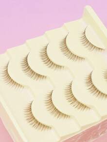 5 Pairs Brown Natural Thin False Eyelashes, Ultra-Lightweight Feather-Like Brown Lashes, Invisible Band Comfortable Eyelashes, Reusable Soft Natural Brown Lashes, Suitable For Daily And Casual Wear - 棕色 - 查看 3