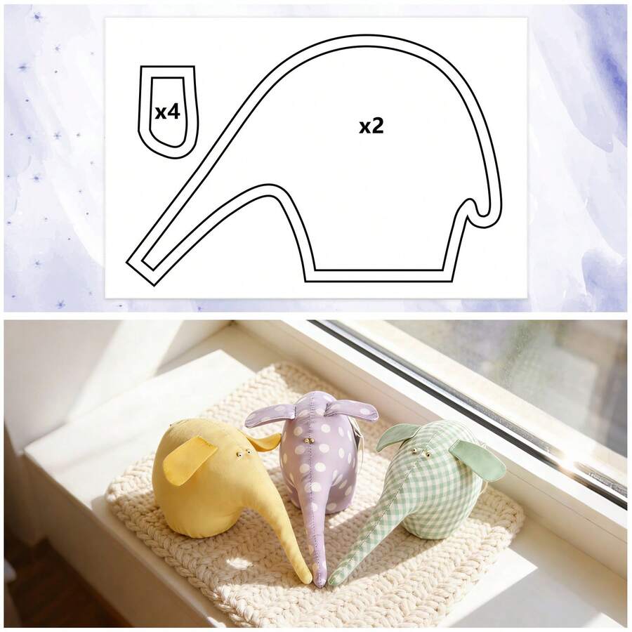 1件 DIY 手作可愛大象毛絨娃娃圖案,手作毛絨娃娃模板,適合初學者的簡單縫製圖案,簡單 DIY 模板(僅含縫製圖案,不含毛絨娃娃,不含縫製材料包) - 小象CR725 - 查看 1