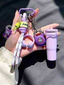 [Original Handmade] High-Value Mini Water Bottle Keychain, Woven Rope Keychain/Wrist Accessory, 3D Earphone Accessory, Car Key Anti-Loss Chain, Exquisite Girls Earphone Decoration, Women's Summer Charming Bag Charm, Beach Vacation Essential, Laptop Bag Accessory, Lunch Bag Accessory - Multicolor - View 7
