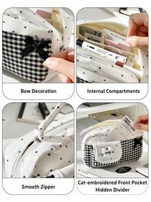 1pc Cute Bow Star Plaid Pencil Case Storage Bag, Portable Multi-Functional Pencil Pouch Stationery Organizer, Suitable For Studen, First Day Of School - Multicolor - View 8