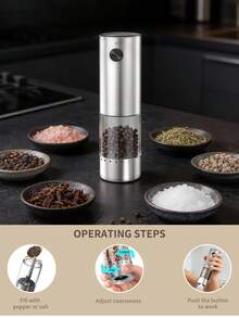 CLITON Premium Electric Salt Pepper Grinder Kitchen Cooking Tool, Perfect Holiday Gift, Aluminum & Stainless Steel Two Materials, 3 Sets Single/Double/Storage Base, External Adjustable Grind Size, Type-C Rechargeable, LED Light Lights Up When Grinding - Multicolor - View 4