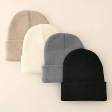 4 Pcs/Pack Solid Color Ski Hat Simple Knit Hat Unisex Suitable For Daily Casual Wear - Multicolor - View 1