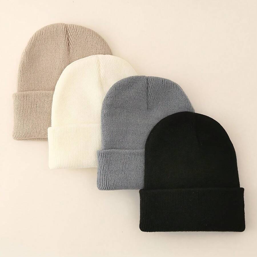 4 Pcs/Pack Solid Color Ski Hat Simple Knit Hat Unisex Suitable For Daily Casual Wear - Multicolor - View 1