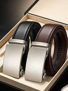 High Quality Genuine Leather Casual Belt Men, Adjustable Automatic Buckle Belts, Black/Brown Cuttable Ratchet Belt For Men - Multicolor - View 1