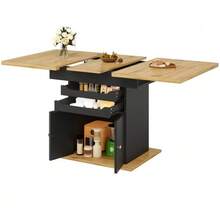 Telescopic Dining Table (110-140*80cm), Folding Kitchen Table For 4 To 6 People, Extendable Table, Space-Saving Kitchen Table, Table With Two Drawers And A Storage Unit - 黑色 - 查看 6