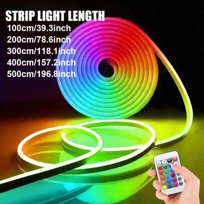 RGB 적외선 네온 LED 유연한 라이트 스트립, 크리스마스 침실 분위기 조명, 게이밍 장식, 친구와 연인을 위한 깜짝 선물, 파티 분위기, 24키 리모컨 색상 변경 라이트 스트립, 휴일 실내/실외 장식 조명 1m/2m/3m/4m/5m