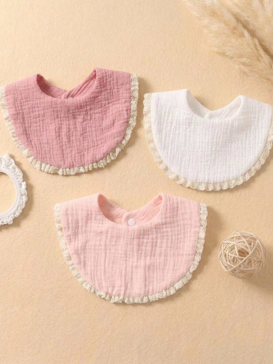 3pcs Candy Color Pure Cotton Gauze Cute Baby Bibs, Soft Skin-Friendly Baby Drool Bib Set, Suitable For Daily Use - Multicolor - View 1