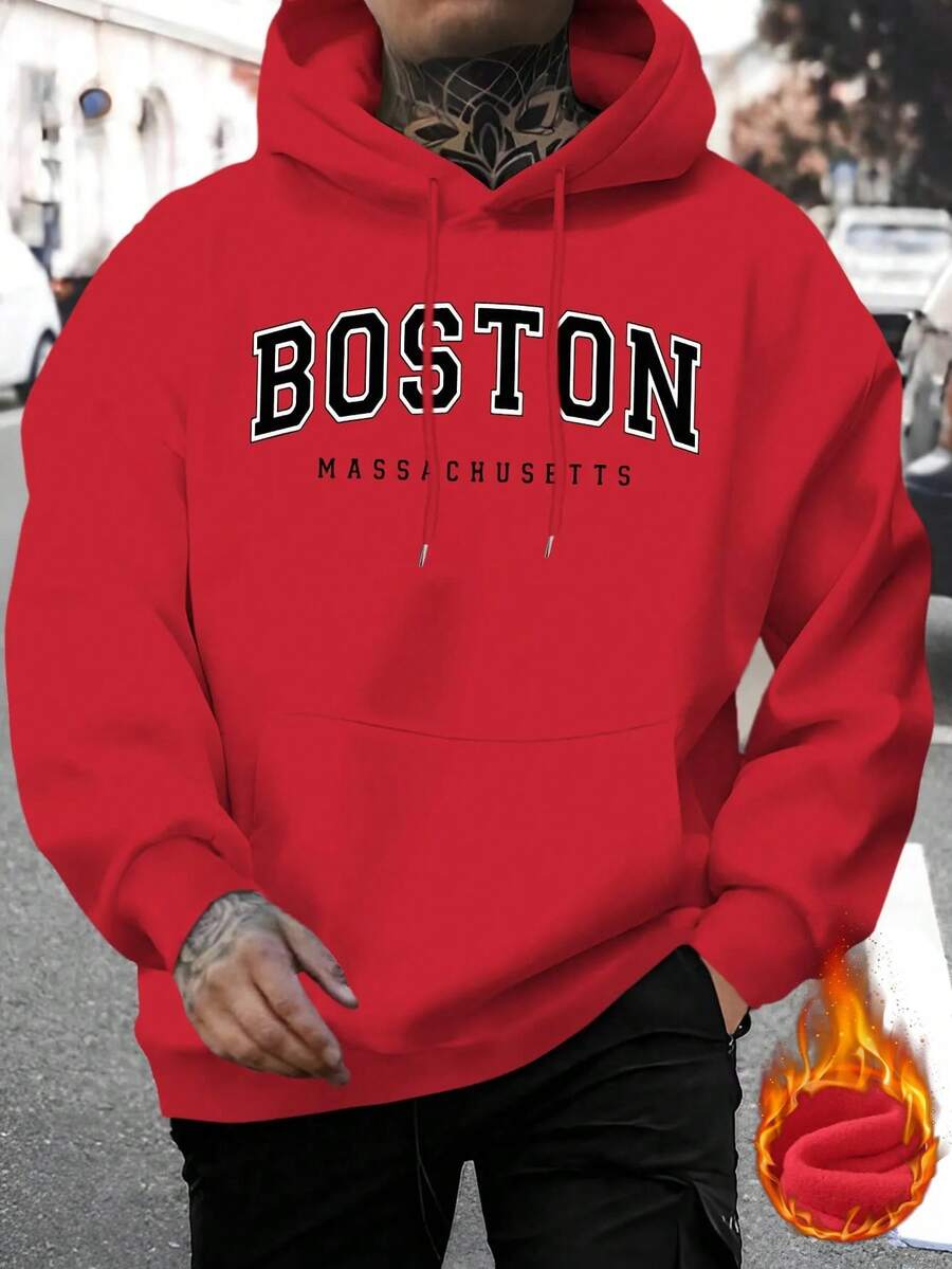 High-Quality Men's Hoodie In Spring And Autumn Style With Printed Letter Pattern. - Red - View 1