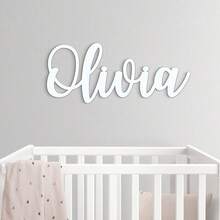 1pc Customized Name Wooden Sign, Personalized Olivia Style Cursive Name Wall Decor, Suitable For Nursery And Kids Room - A - View 1