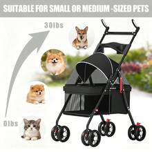 TONSSIDA Foldable Pet Stroller With Breathable Mesh, 4-Wheel Dog Stroller With Canopy, Travel Pet Carriage For Small Dogs & Cats(Black) - Light Grey - View 3