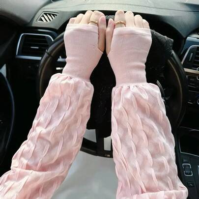 Mangas de Protección Solar de Verano para Mujer, Ajuste Holgado, Talla Grande, para Ciclismo y Conducción, Protectores de Brazos, Mangas de Seda de Hielo, Mangas de Brazo de Tela de Burbujas.