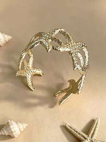 1pc Fashionable Personalized Versatile Elegant Niche Design Beach Vacation Style Starfish Bracelet Suitable For Women's Daily Wear - Gold - View 2