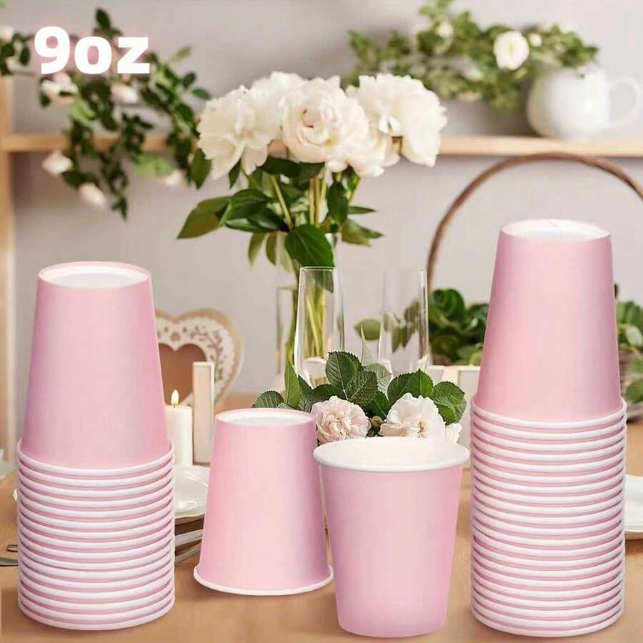 Soft Nude Pink Thickened Tea Paper Cups, High-Density Laminated Leak-Proof, Suitable For Cold And Hot Drinks, Odorless And For Beverage Contact. Ideal For Coffee Shops, Dessert Shops, Home Gatherings, Stackable Storage Saves Space, Large Capacity Bulk Supply, Customizable Brand Logo Printing - Pink - View 1