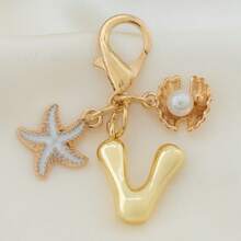 1pc Ocean Series Starfish Shell 26 Letters Keychain, Suitable For Bag Accessories, Lanyard With ID Holder, Car Decor, Bag Pendant, Couple Keychain, Perfect Gift For Vacation Season - Multicolor - View 14