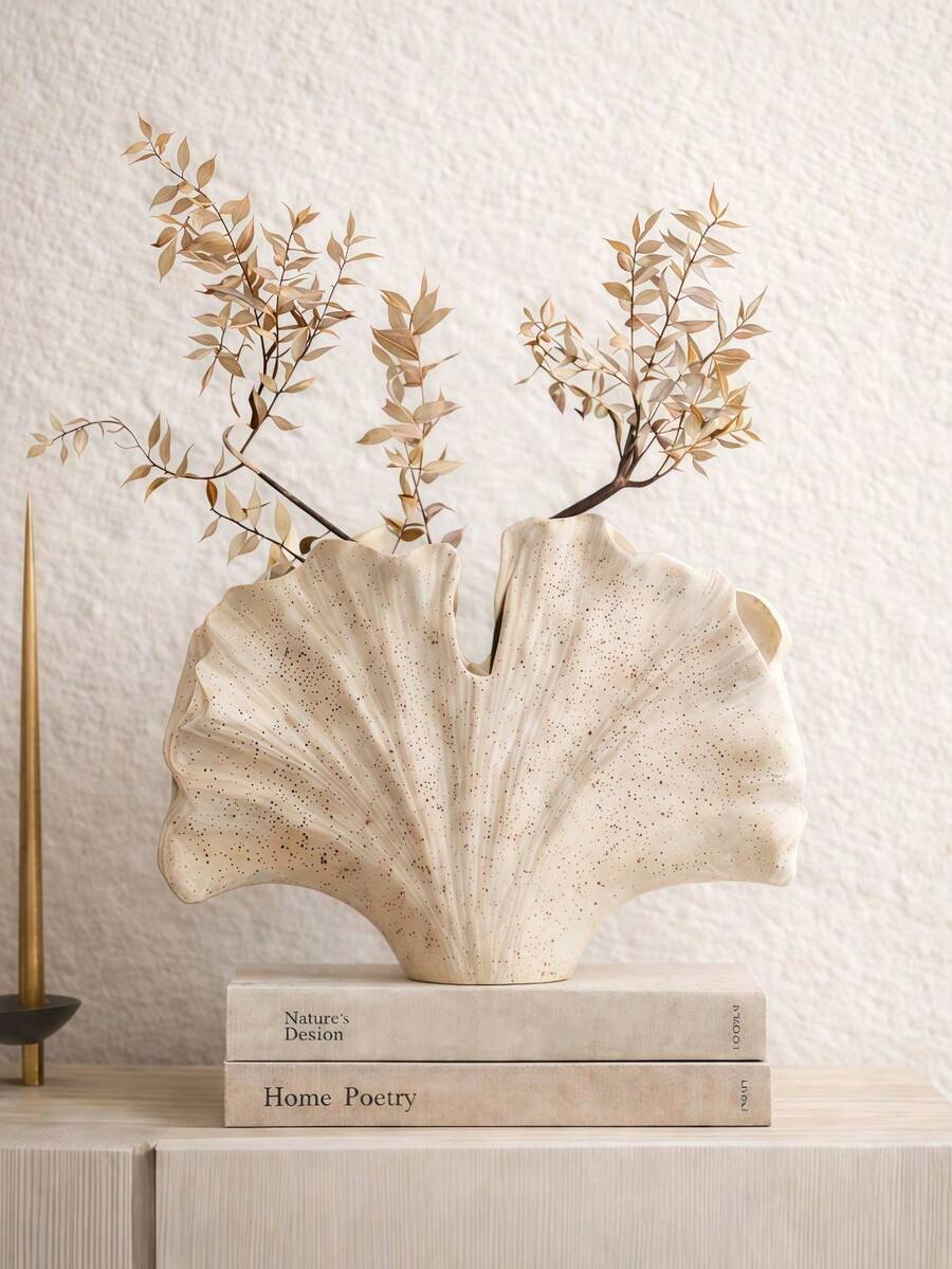 奶油色陶瓷花瓶,現代波西米亞海濱風裝飾,珊瑚圖案裝飾花瓶,適合放置蘆葦與蘆葦草等乾燥花,客廳咖啡桌擺飾,居家裝飾 - A - 查看 1