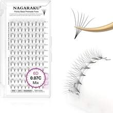 NAGARAKU Extensiones de Pestañas Spire Prefabricadas, 240 Fans Cómic Pestañas Postizas Manga Abanicos de Punta Cónica Ultraligeros Moldeado en Una Pieza Volumen Suave Base Plana -0.07 D 8-15mm Mix - 6D 0.07C-Caja S - Ver 2