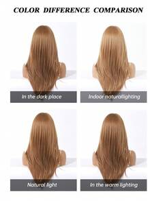22 Inch Layered Straight Synthetic Wig With Curved Bangs, Gradient Brown And Light Brown Highlights, Suitable For Women's Daily Wear, Dates And Parties, Halloween - Multicolor - View 9