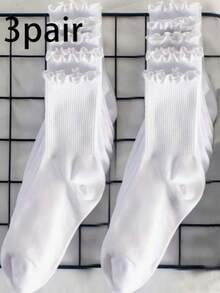 3 Pairs Japanese Sweet Style Women's Ruffle Trim Short Socks - Multicolor - View 9