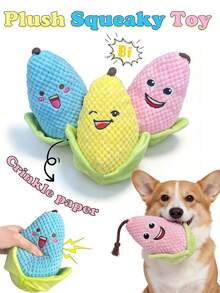 Corn-Shaped Plush Squeaky Doll With Built-In Sound Crinkle Paper, Press-To-Sound Interactive Doll For Cats And Dogs, Boredom Relief Teething Doll For Small To Medium Dogs And Puppies, Soft Plush Companion Doll For Cats - Multicolor - View 1
