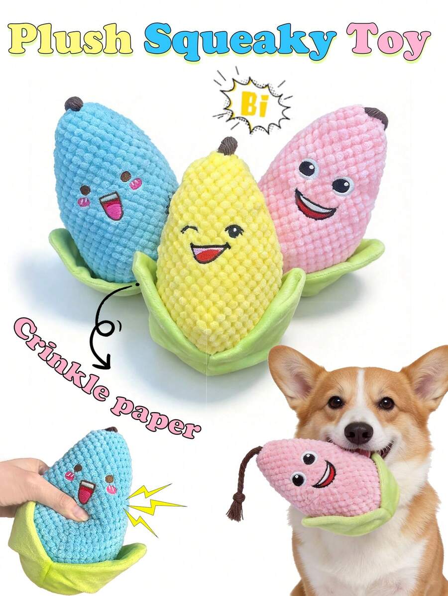 Corn-Shaped Plush Squeaky Doll With Built-In Sound Crinkle Paper, Press-To-Sound Interactive Doll For Cats And Dogs, Boredom Relief Teething Doll For Small To Medium Dogs And Puppies, Soft Plush Companion Doll For Cats - Multicolor - View 1
