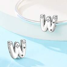 1pc S925 Sterling Silver 26 English Alphabet Bead, Original Rhinestone Star 3D Design, Versatile Spacer Bead Accessory, Compatible With Bracelets And Necklaces, Customizable Initial, Showcases Personalized Style, Meets Handmade Crafting And Daily Wear Needs - Silver - View 11
