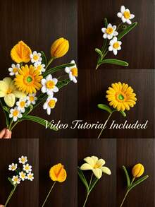 281pcs Yellow Tubular Cleaner Handmade Set - Includes Stamen And Black Eyes, With Video Tutorial, 7 Colors 30cm Chenille Stems - High Quality, No Color Difference - Suitable For Summer Crafts, Qixi Decoration, Party Decoration, Home Decoration, Adult Crafts - 281pcs Yellow - View 4