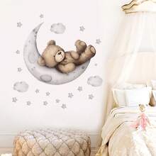 1pc Cartoon Moon Balloon Bear Mouse Dinosaur Wall Sticker, Suitable For Children's Room Bedroom Home Background Wall Decoration, PVC Waterproof Self-Adhesive Removable Sticker, Size 23.6inch*11.8inch - 1PC - View 6