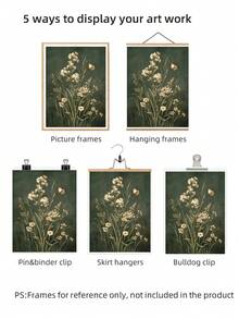1pc Frameless Vintage Dark Green Floral Wall Art Print Dark Academia Decor Cottagecore Botanical Print Aesthetic Apartment Living Room Bedroom Back To School Funky Posters Dorm Essentials - Retro Floral - View 6