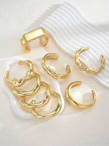 Juego de 11 pulseras tipo brazalete anchas de metal en tono dorado para mujer, con diseño vintage exagerado y elegante de flores geométricas y torsión, adecuado para uso diario y regalos - Dorado - Ver 7