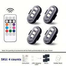 RGB LED Stroboskoplicht mit Fernbedienung kabellos, 8 Farben benutzerdefinierte Beleuchtung wiederaufladbare Fußraumleuchten, Außen- und Innenraum Dekorationszubehör Auto-Gadgets essentielles Produkt Kollisionsschutz Notfall-Blinkwarnung für SUV LKW Motorrad Fahrrad Flugzeug - Mehrfarbig - Übersicht 11