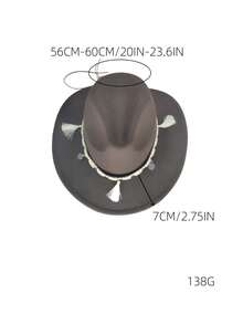 1 pieza Sombrero de vaquero occidental de fieltro de lana, sombrero de jazz con corona texturizada de moda, fedora - Multicolor - Ver 8