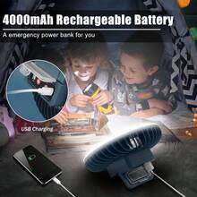 2件裝可攜式露營風扇附LED燈，USB充電防水帳篷風扇，附掛鉤與磁鐵，適用室內外、登山、車用、辦公室及停電緊急情況 - 彩色 - 查看 5