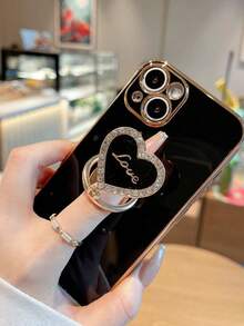 Shiny Rhinestone Heart-Shaped Phone Ring Holder, Foldable Finger Grip Stand, Cute Enamel Colorful Y2K Aesthetic Glitter Phone Accessory, Compatible With IPhone And Android Phones - Multicolor - View 7