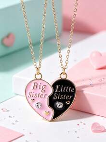 2 Pcs/Set Best Friend Pendant Necklace For School Friend Forever Friendship BFF Necklace Adjustable Geometric Jewelry Gift Love Couple Chain Choke - one-size - View 7