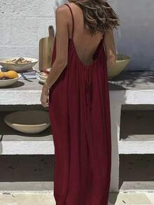 Women's 2026 Strappy Dress, Backless, Loose Fit, For Home Use. - Burgundy - View 1