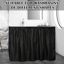Windkream Fabric Sink Skirt Diamond Bathroom Stitch Self Stick Adhesive Waterproof Fabric Under Sink Curtain Skirt 55 X 32 Inch Adds Bathroom Storage(Black,Classic Style) - ColorA - View 5