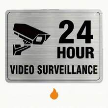 D Flat Wooden 24-Hour Video Surveillance Plastic Sign - 8X5 Inches, UV And Scratch Resistant, Durable Wall-Mounted Warning Sign, Suitable For Home, Office, Warehouse, Parking Lot, Retail Store Security Monitoring - Silver - View 2