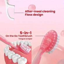 30 piezas/20 piezas/10 piezas/5 piezas/Set Cepillo de dientes desechable mini para viaje, Cepillo de dientes 5 en 1 con pasta pre-aplicada + hilo dental + palillo + raspador de lengua, Cepillo de dientes portátil con pasta pre-aplicada para viaje, Diseño compacto adecuado para viaje, trabajo y uso diario - Rosa (Estilo A) - Ver 6